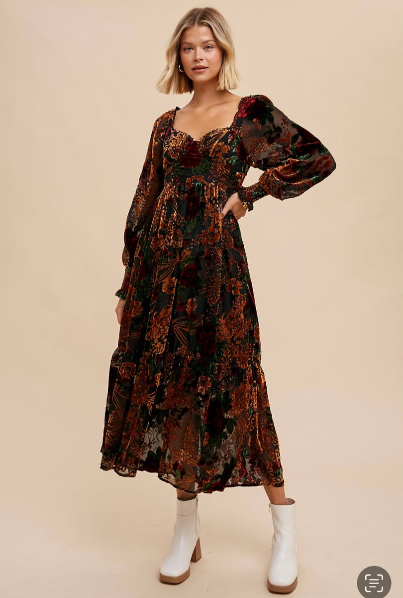 magnolia maxi dress in sorrel burnout Rowan Velvet Burnout Dress – Maverick James