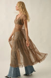 Sheer Mesh Tiered Ruffle Maxi Top