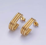 Stainless Steel Triple Band J-Shaped Hoop Earrings | 20mm Modern Statement Hoops