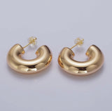Edged Wide Chubby C-Shaped Hoop Earrings | 18K Gold & White Gold Filled