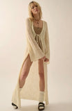 Pointelle Crochet Knit Tie-Front Cardigan