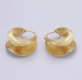 24K Gold Filled Line-Textured Curved Latch Hoop Earrings | 30mm Geometric Hoops