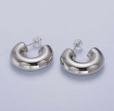Edged Wide Chubby C-Shaped Hoop Earrings | 18K Gold & White Gold Filled