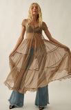 Sheer Mesh Tiered Ruffle Maxi Top