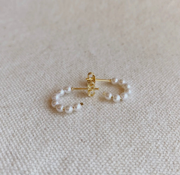 18K Gold Filled Pearl Hoop