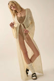 Pointelle Crochet Knit Tie-Front Cardigan