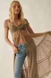 Sheer Mesh Tiered Ruffle Maxi Top