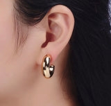 Edged Wide Chubby C-Shaped Hoop Earrings | 18K Gold & White Gold Filled