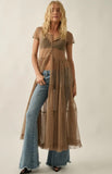 Sheer Mesh Tiered Ruffle Maxi Top