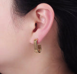 Stainless Steel Triple Band J-Shaped Hoop Earrings | 20mm Modern Statement Hoops