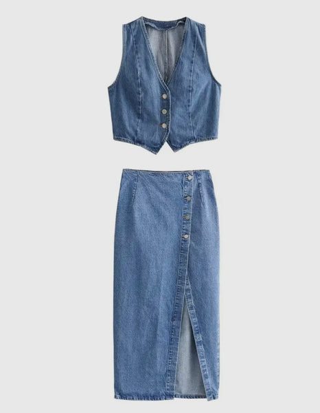 Dakota Denim Vest & Split Hem Skirt