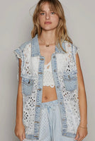 Jo Oversized Crochet Lace Denim Vest