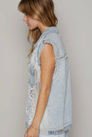 Jo Oversized Crochet Lace Denim Vest