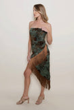 Winona Asymmetrical Midi Dress with Fringe Hem