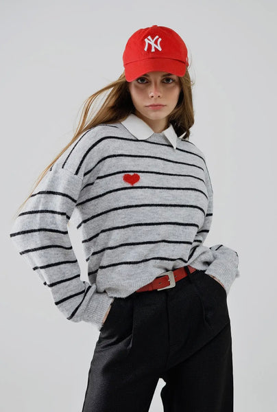 Emerson Striped Heart Sweater