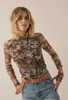 Dead Flowers Mock Neck Mesh Top